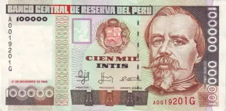 Peru 100.000 Intis, 1988 obverse