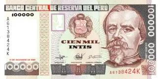 Peru 100.000 Intis, 1989 obverse