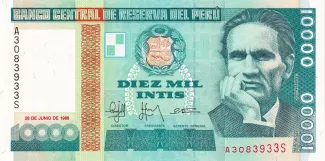 Peru 10.000 Intis, 1988 obverse