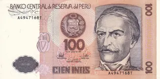 Peru 100 Intis, 1985-1987 obverse