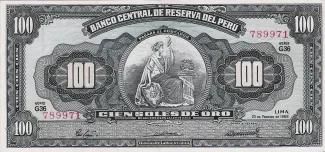 Peru 100 Soles de Oro, 1956-1968 obverse