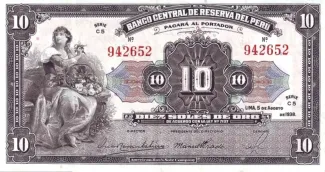 Peru 10 Soles de Oro, 1933-1939 obverse