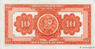 Peru 10 Soles de Oro, 1951-1955 reverse