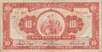 Peru 10 Soles de Oro, 1956 obverse