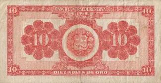 Peru 10 Soles de Oro, 1956 reverse