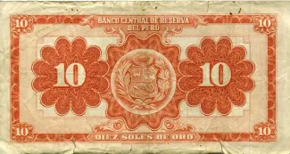 Peru 10 Soles de Oro, 1958 reverse
