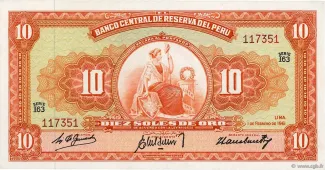 Peru 10 Soles de Oro, 1960-1961 obverse