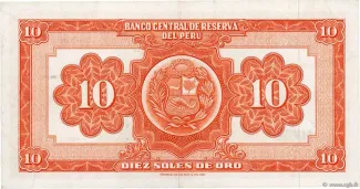 Peru 10 Soles de Oro, 1960-1961 reverse
