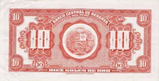 Peru 10 Soles de Oro, 1965 reverse