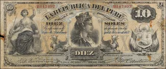 Peru 10 Soles, 1879 obverse