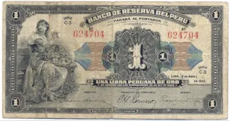 Peru 1 Libra Peruana de Oro, 1922-1926 obverse