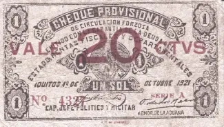 Peru 20 Centavos, 1921 obverse