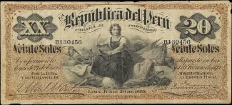 Peru 20 Soles, 1879 obverse