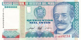 Peru 500.000 Intis, 1988-1989 obverse