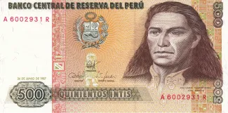Peru 500 Intis, 1985-1987 obverse