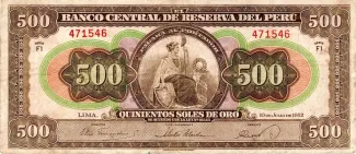 Peru 500 Soles de Oro, 1946-1952 obverse