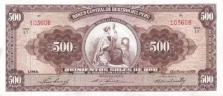Peru 500 Soles de Oro, 1956-1961 obverse