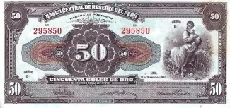 Peru 50 Soles de Oro, 1933-1939 obverse