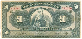 Peru 50 Soles de Oro, 1956-1959 obverse