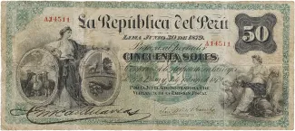 Peru 50 Soles, 1879 obverse
