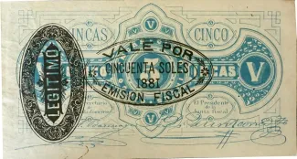 Peru 50 Soles, 1881 reverse