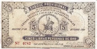Peru 5 Libras Peruanas de Oro, 1921 obverse