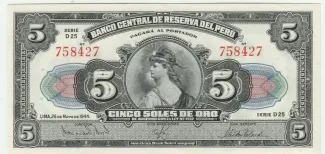 Peru 5 Soles de Oro, 1933-1947 obverse