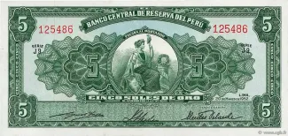 Peru 5 Soles de Oro, 1952-1954 obverse