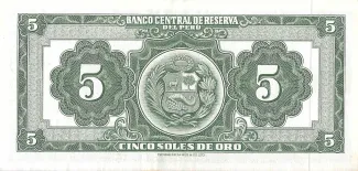 Peru 5 Soles de Oro, 1962-1968 reverse