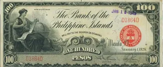 Philippine notgeld 100 Pesos, 1928 image