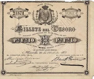 Philippine notgeld 10 Pesos, 1877 image