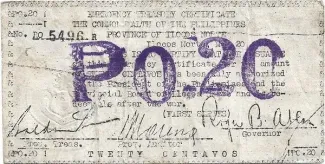 Philippine notgeld 20 Centavos, 1942 image