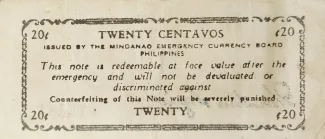 Philippine notgeld 20 Centavos, 1944-1945 reverse