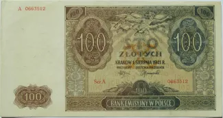 Poland 100 Zlotys, 1941 image