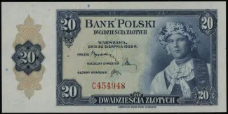 Poland 20 Zlotys, 1939 image