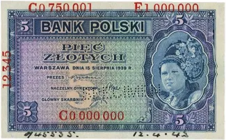 Poland 5 Zlotys, 1939 image