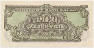 Poland 5 Zlotys, 1944 reverse