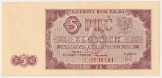 Poland 5 Zlotys, 1948 image