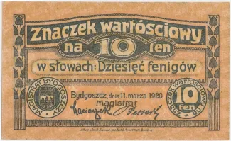 Polish notgeld 10 Fenigów, 1920 obverse