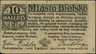 Polish notgeld 10 Halerzy, 1920 obverse