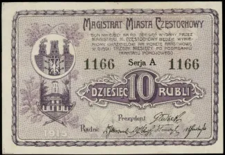 Polish notgeld 10 Rubļi, 1915 obverse
