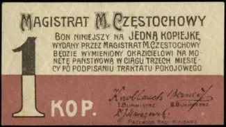 Polish notgeld 1 Kopiejka, 1916 obverse