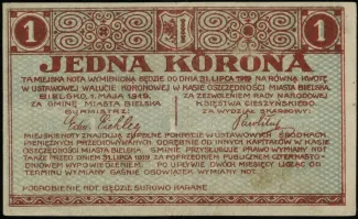 Polish notgeld 1 Korona, 1919 obverse