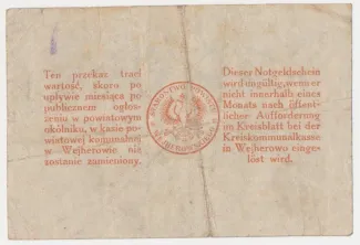Polish notgeld 1 Marka, 1920 reverse