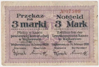 Polish notgeld 3 Marks, 1920 image