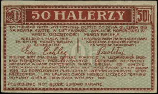Polish notgeld 50 Halerzy, 1919 obverse