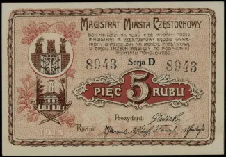 Polish notgeld 5 Rubļi, 1915 obverse