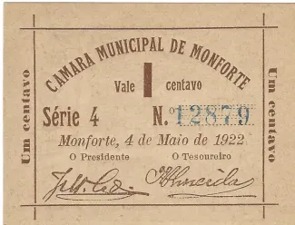 Portalegre, District of 1 Centavo, 1922 obverse