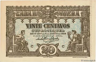 Portugal 20 Centavos, 1922 image