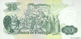 Portugal 20 Escudos 8th., 1971 reverse